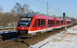 Einfahrt DB Regio RE6 (3630) ''Prignitz-Express'' in den Bhf. B.-Jungfernheide mit dem Lint 41 '648 617' (9580 0648 617-8 D DB) auf Gleis 4, miit Fahrtziel Neuruppin Seedamm. Bhf. Berlin Jungfernheide im Februar 2021.