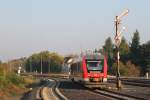 648 266-5/648 766-4 mit RB 14206 Bad Harzburg-Kreiensen auf Bahnhof Goslar am 3-10-2014.