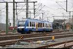 Nachschuss auf 648 395 und 648 368 (Alstom Coradia LINT 41) von Transdev Sachsen-Anhalt (HarzElbeExpress) als HEX80539 (HEX 24) von Halberstadt nach Halle(Saale)Hbf, die das Gleisvorfeld von