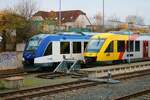 Nasenvergleich zwischen HLB/TSB Alstom Lint41 und Start iLint in Usingen Bhf am 01.12.22