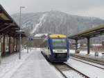 Abfahrbereit nach Magdeburg am 11.03.2013 ein Lint des Harz Elbe Express in Tahle Hbf