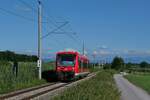 650 115 als RB 93 / 17732 von Lindau-Insel nach Friedrichshafen Stadt am 11.07.2022 zwischen Eriskirch und Friedrichshafen