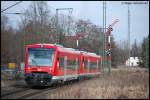 Zwei 650er sind am 23.02.08 unterwegs als RegionalExpress nach Crailsheim, aufgenommen bei der Ausfahrt aus dem Goldshfer Regionalbahnhof.