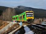 Der VT 24 und der VT 28 las RB nach Plattling am 01.01.2013 unterwegs bei Špičák.