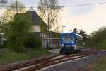 Am 11.04.2014 verlässt VT 650 352 von Rhenus Veniro den Bahnhof Emmelshausen in Richtung Boppard Hbf. Bahnstrecke 3020 Simmern - Boppard Süd