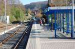 Bahnhof Heimbach Gleisseite, am Streckenend parkt ein Regiosprinter der DKB.
Samstag 17.4.2010