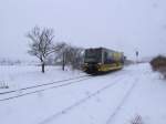 Burgenlandbahn 672 918  Finnebahn  als RB 25973 von Wangen (Unstrut) nach Naumburg (Saale) Ost, bei der Ausfahrt in Laucha; 02.01.2010