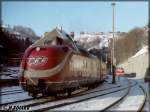 Der Museums-TEE VT 11 war am 3. Januar 1996 in Thringen zu Gast. Hier auf einer seiner Stationen im Bahnhof Lauscha