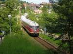 Der Stuttgarter Rssle verkehrte am Erlebnistag der Dreiseenbahn zwischen Tittisee und Seebrugg. Hier kurz vor der Einfahrt in den Bf.Schluchsee.