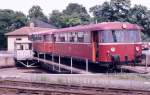 Schienenbus auf der Drehscheibe in Bayreuth, Juli 1987