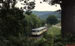 Nachschuss auf eine Schienenbusgarnitur der Dürener Kriesbahn bei Abenden (um 1994)