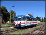 Unterwegshalt des Tw 789.01 mit DRE26304 im Bahnhof Herzberg(Elster)Stadt.