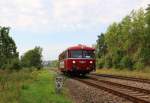 798 304-4 der Wisentatalbahn fuhr am 12.09.15 von Schleiz nach Gera zu den verkehrshistorischen Tagen. Hier zu sehen in Kürbitz.