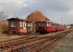 Vier Uerdinger Triebwagen bei einer Sonderfahrt zu sehen am 05.11.15 in Oelsnitz/V.