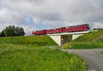 Nochmal die schöne LVT-Sonderfahrt hinüber nach Tschechien. Hier auf der neugebauten Brücke bei Wildenau, nur ca 1 km vor der Grenze. Zug fährt am 20.05.2017 in Richtung Asch (Cz).