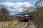 Triebwagen 772 140  Ferkeltaxe  auf der Fahrt von Suhl nach Wernshausen. 
Wernshausen 12.4.2013