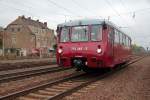 Ein Ferkel in Leipzig, Triebwagen 772 345-5 des Erfurter Bahnservice in Leipzig-Wiederitzsch. Nach einem kurzen Aufenthalt wird er seine Fahrt ins Eisenbahnmuseum nach Leipzig-Plagwitz fortsetzen, wo er am Sonnabend zu den 12.Leipziger Eisenbahntagen zu sehen sein wird, 16.10.2013. www.dampfbahnmuseum.de