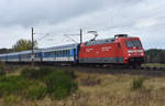 Eurocity mit der BR 101 108-9 in Front kommend aus Hamburg, unterwegs nach Prag. 3km östlich von Büchen 25.10.2017