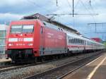 Die Br.101 103-0 fuhr am 16.05.07 mit einem IC nach Karlsruhe Hbf von Nrnberg Hbf. Aufgenommen im Bahnhof Aalen.