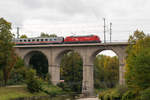 101 020-6 mit einem IC in Richtung Salzburg am 03.10.2018 auf dem Traunsteinviadukt in Traunstein