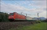 Kurz vor Kufstein konnte am Abend des 09.07.2008 die 101 093 mit dem IC 86  TIEPOLO , Venezia Santa Lucia - Mnchen Hauptbahnhof, abgelichtet werden.