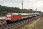 101 065 mit EC unterwegs nach Berlin, Eberswalde 11.11.2010