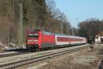 101 097 befrderte am 26.02.2011 den Turnuszug CNL 13375 nach sterreich, hier in Aling.