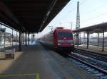 Am 05.02.2012 fuhr 101 027 mit einem DB Autozug durch Stendal.