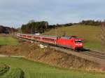 Die 101 007 mit einem RE nach Mnchen am 31.12.2012 unterwegs bei Fahlenbach.