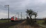 101 080-0 fuhr am 08.02.2013 mit dem IC 133 von Koblenz nach Norddeich, hier bei Veenhusen.