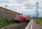 Nachschuß auf den 422 550-4 sowie Frontschuß auf die 101 059-4 die beide durch Allerheiligen fahren am Abend des 29.5.2015