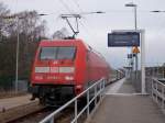 Menschenleerer Bahnhof Binz,am 08.Februar 2016,wo 101 061,mit dem IC 2252 nach Berlin Südkreuz,wartete.