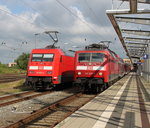 Am 18.06.2016 traf 101 021-4 auf die 120 205-0 im Rostocker Hbf 