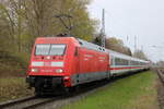 101 125-3+101 031-3(hinten)mit dem schönen IC 1 Park als IC 2239 von Warnemünde nach Leipzig Hbf bei der Durchfahrt in Rostock-Bramow.30.04.2021
