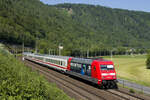 Am 3. Juni 2021 ist 101 068 mit dem IC 719  Ennstal  (Salzburg Hbf - Graz Hbf) bei Graz-Raach unterwegs und wird in wenigen Minuten seinen Zugendbahnhof erreicht haben.