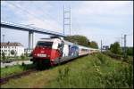 101 070-1 passiert mit IC 2213 Binz-Stuttgart am 08.05.2009 den Bahnhof Stralsund-Rügendamm.