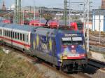 101 101-4 mit IC 2377 von Ostseebad Binz nach Karlsruhe bei der Ausfahrt im Rostocker Hbf.21.10.2011 