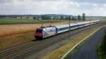 die 101 118-6 (Packendes Sdafrika) hier am 27.08.12 unterwegs auf dem Neubaubogen nahe Strieen bei Groenhain in Sachsen