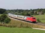 Die 101 081 mit einem EC am 24.08.2013 unterwegs bei Teisendorf.
