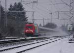 Die neue Werbelok der DB 101037 hat den IC 147 aus Amsterdam am Haken und ist am  26.01.2014 um 16.08 Uhr in Westerkappeln - Velpe in Richtung Osnabrück unterwegs.