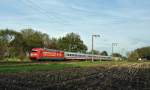 101 001-6 fuhr am 31.10.2013 mit dem IC 134 von Norddeich Mole nach Luxemburg, hier in Eisinghausen bei Leer.