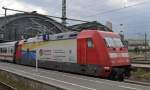 Leipzig Hbf. am 05.07.2014 steht dieser IC Leerpark am Gleis 9 (ohne Ziel).Lustig die Werbung an der Lok! Da lacht das Eisenbahner- Herz