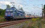 101 042 schob am 10.08.14 den IC 1956 durch Greppin Richtung Bitterfeld. Wegen Bauarbeiten wurde dieser über Wiesenburg und Dessau gefahren.