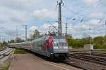 101 110-5 mit Intercity Richtung Nürnberg verlässt den Bahnhof Crailsheim 27.04.2015