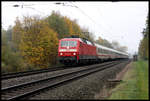 120152 ist hier am 4.11.2018 um 14.26 Uhr in der Bauernschaft Lengerich - Schollbruch mit einem IC in Richtung Münster unterwegs.