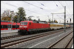 Am 21.10.2019 kam um 11.59 Uhr ein Messzug mit 120153-2, Bahntechnik mit Kompetenz, durch den Bahnhof Forchheim. Am Zugschluss lief zudem 120125-0 mit.