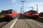 120 202 und 120 203 in Blankenberg(Meckl) mit ihren Zgen nach Hamburg und Rostock.