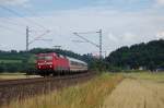 120 119 mit Ersatzzug am 26.07.2013 in Blumau bei Kronach gen Norden.