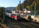 120 114 zieht den IC 2208 nach Berlin am 31.Oktober 2013 durch Kronach Richtung Saalfeld.