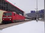 Am 26.1.13 war die 120 119 mit einem Intercity nach Zürich unterwegs.
Aufgenommen im Bahnhof Horb am Neckar. 